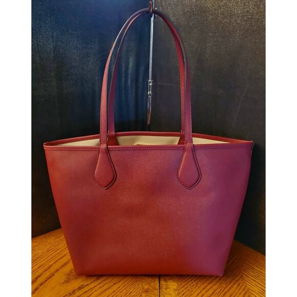 Michael Kors Reversible Tote Burgundy Cream With Matching Leather Insert - Picture 3 of 13